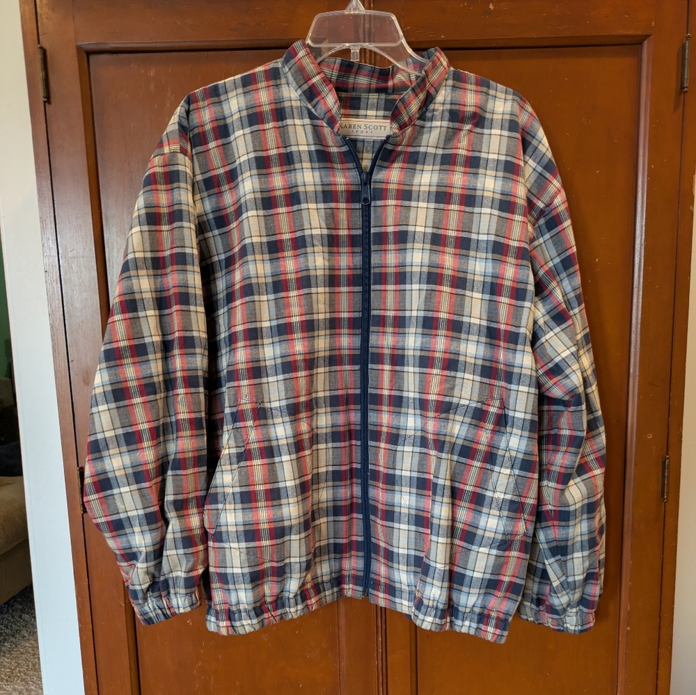 Karen Scott Women's Plaid Lightweight Bomber Cotton Jacket - Red White Blue